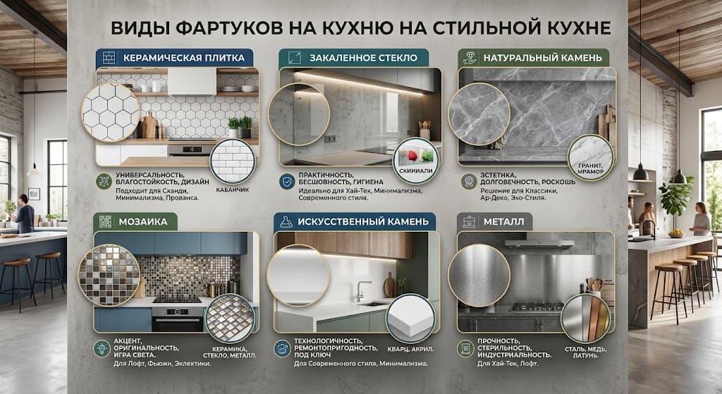 Виды фартуков на кухню